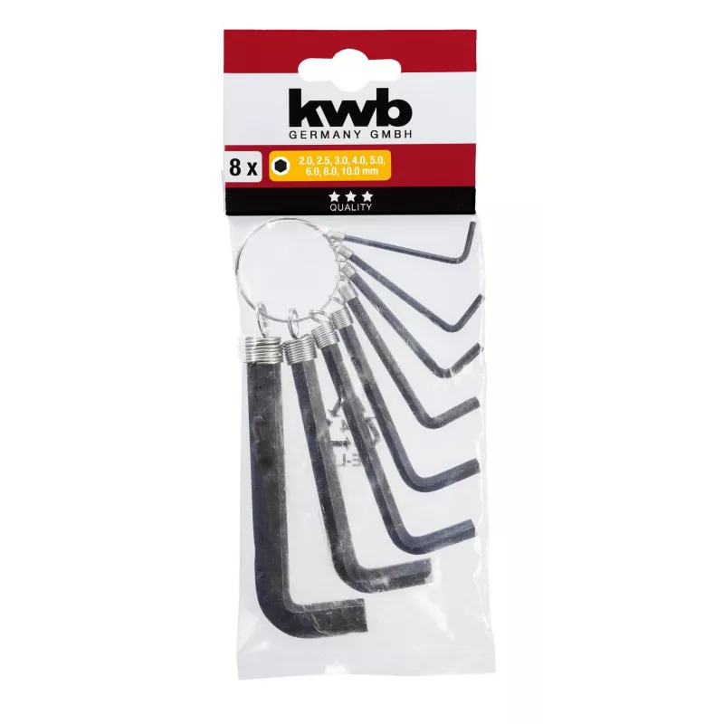 kwb 8-delige inbussleutelset, metrisch, chroom-vanadiumstaal, L-vorm, maten 2-10 mm 147388