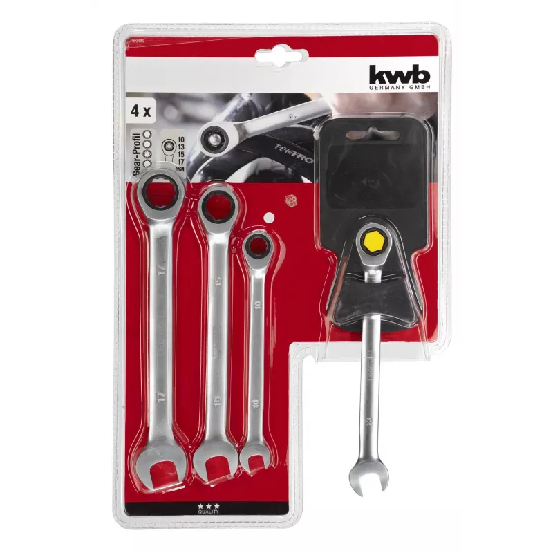 KWB 460490 Dubbel-ringratelsleutelset 4-delig 10-17 mm