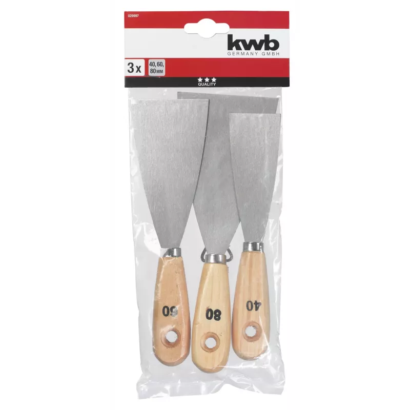 kwb 029997 plamuurmes-set 4-delig roestvrijstalen flexibele bladen 30-100 mm