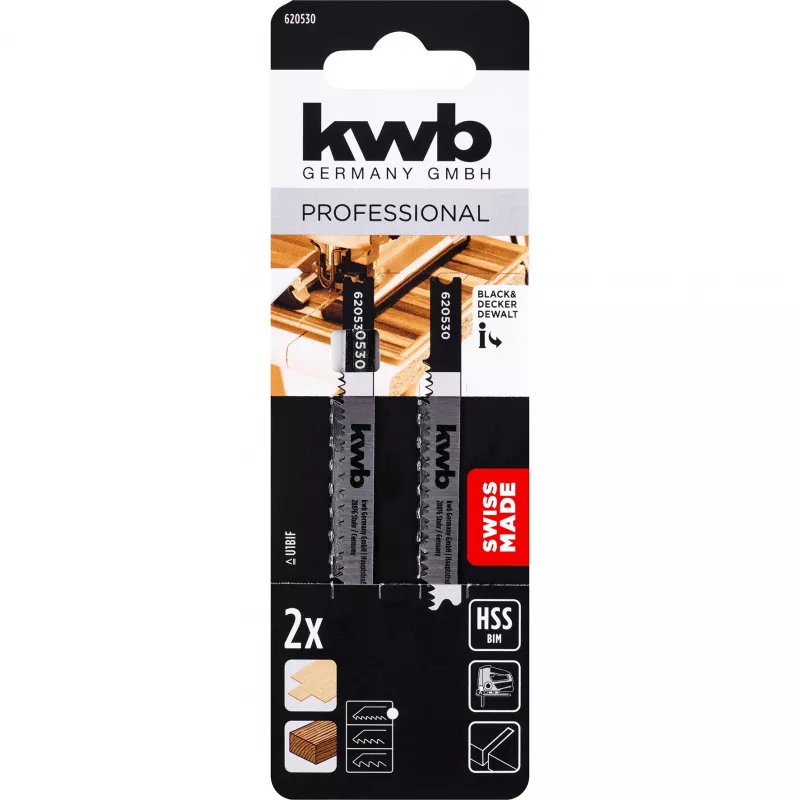 kwb 620530 bi-metaal decoupeerzaagbladen voor laminaat en hout, T-schacht, 2-pack