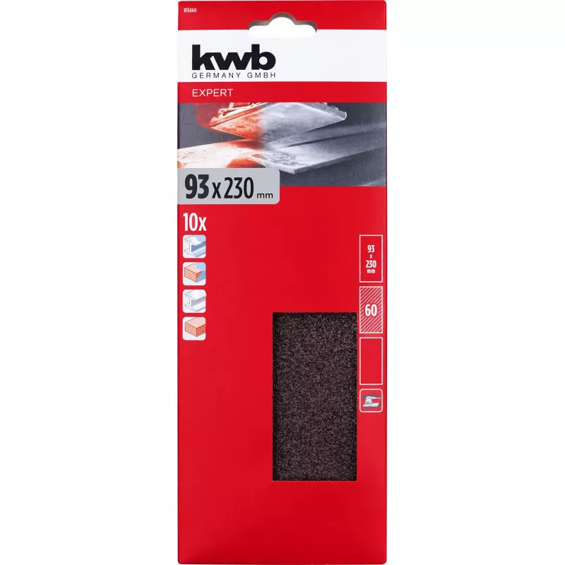 KWB 815060 schuurpapierbladen, korrel 60, 230 mm x 93 mm, 10 stuks