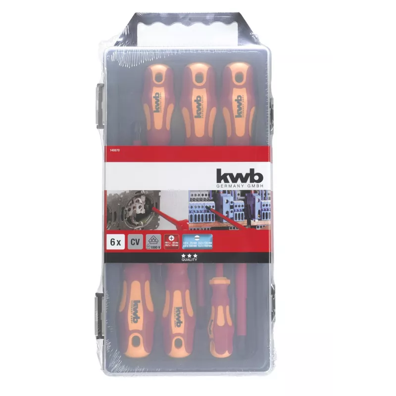KWB 7-delige schroevendraaierset met spanningstester, chroom-vanadiumstaal, magnetische punten, ergonomische 2-componenten handgreep 140870