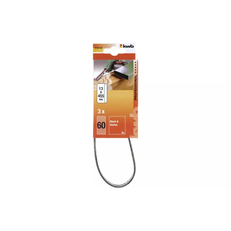 kwb 910506 schuurbandset, korrel 60, 457 mm x 13 mm, 3 stuks