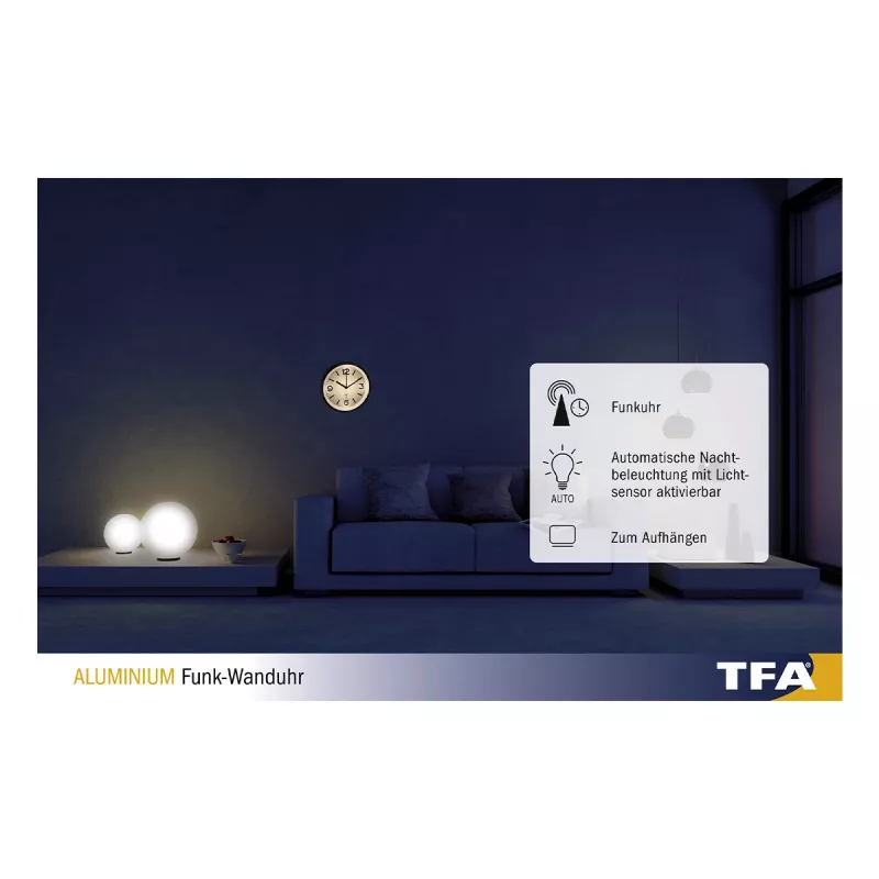 TFA Dostmann 60.3535.02 radiowandklok rond zilver - wit