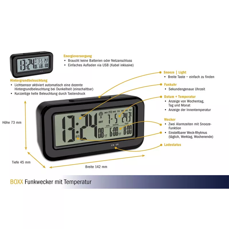 TFA Dostmann BOXX digitale wekker zwart 60.2554.01