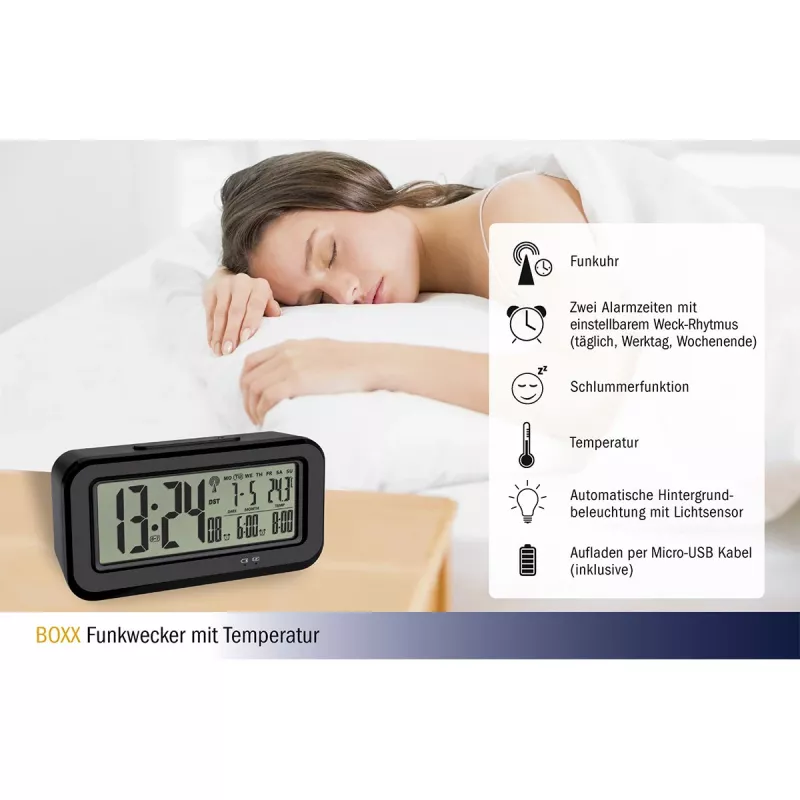 TFA Dostmann BOXX digitale wekker zwart 60.2554.01
