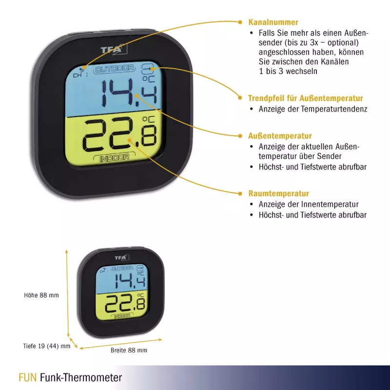 TFA Dostmann digitale thermo-hygrometer vierkant 1,5V 61x24x61mm zwart 30.3068.01