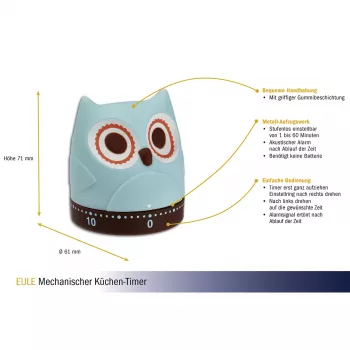 TFA Dostmann uil mechanische keukentimer, turquoise, 60 minuten, analoog, zonder batterijen 38.1039