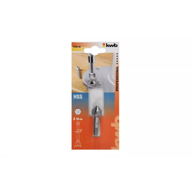 KWB 704840 HSS verzinkboor 16 mm, 90°, 3 snijvlakken, cilinderschacht