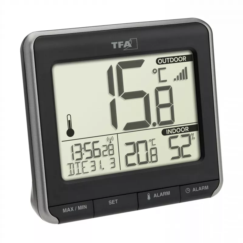 TFA Dostmann PRIO draadloze digitale thermometer, zwart/wit 30.3069.01