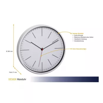 TFA Dostmann 60.3049.02 ronde witte quartz-wandklok