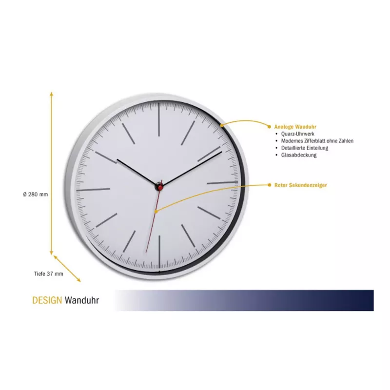 TFA Dostmann 60.3049.02 ronde witte quartz-wandklok