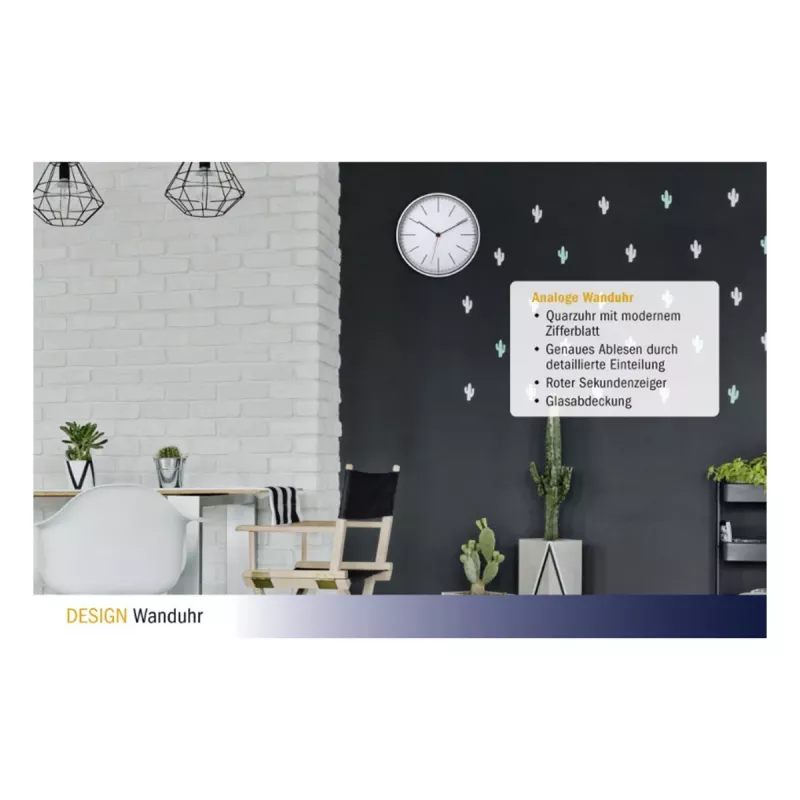 TFA Dostmann 60.3049.02 ronde witte quartz-wandklok