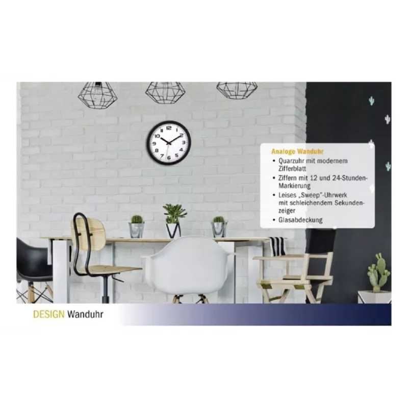 TFA Dostmann 60.3050.01 quartz-wandklok 305 mm zwart