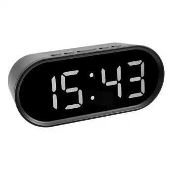 TFA Dostmann digitale wekker met LED-lichtcijfers, ovaal, zwart, 0-50 °C, °F/°C (60.2025.01)