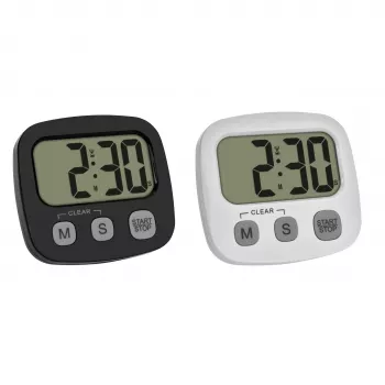 TFA Dostmann 2-delige digitale timerset met stopwatch en klok, zwart en wit (38.2057.40.02)