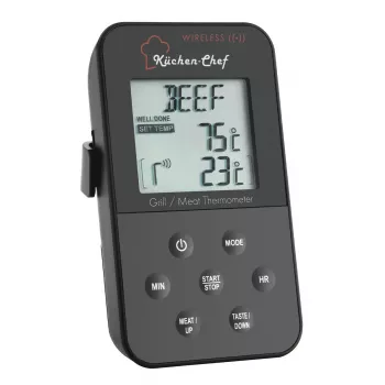 TFA Dostmann 14.1504 Grillthermometer met kabelsensor, alarm, timer, kerntemperatuurbewaking voor low-and-slow garen, varkensvlees, rundvlees, wild, kalkoen, lam, konijn