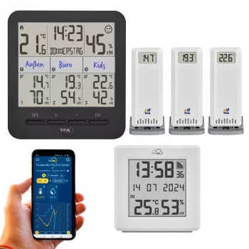 TFA Dostmann TFA.me starterset met WLAN-gateway en 2 KLIMA@HOME draadloze thermo-hygrometers, zwart/wit 35.8109.02