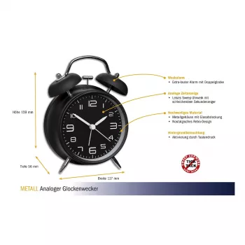 TFA Dostmann mechanische wekker 60.1025 zwart