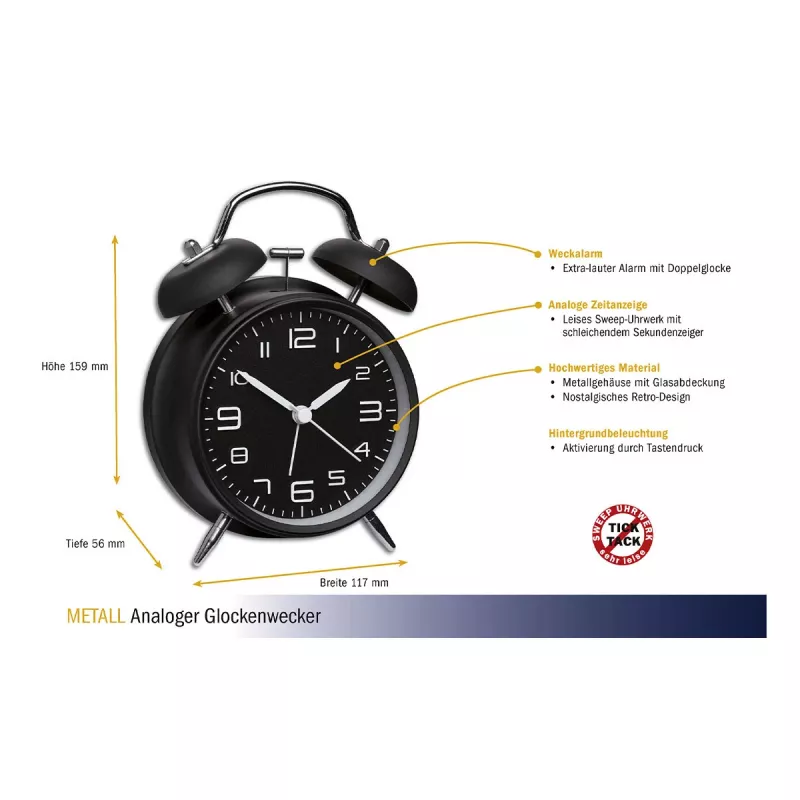 TFA Dostmann mechanische wekker 60.1025 zwart