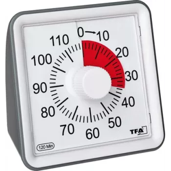 TFA DOSTMANN VISUAL timer wit analoog 60 minuten mechanische countdown met geluidloze werking en akoestisch alarm (38.2043.10)