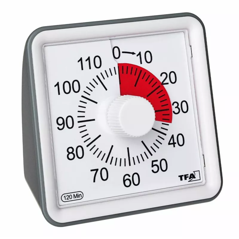TFA DOSTMANN VISUAL timer wit analoog 60 minuten mechanische countdown met geluidloze werking en akoestisch alarm (38.2043.10)