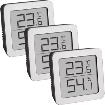 TFA Dostmann 95.2019.54 Digitale thermo-hygrometer 3-delige set voor binnenklimaatbewaking, Wit/Zilver