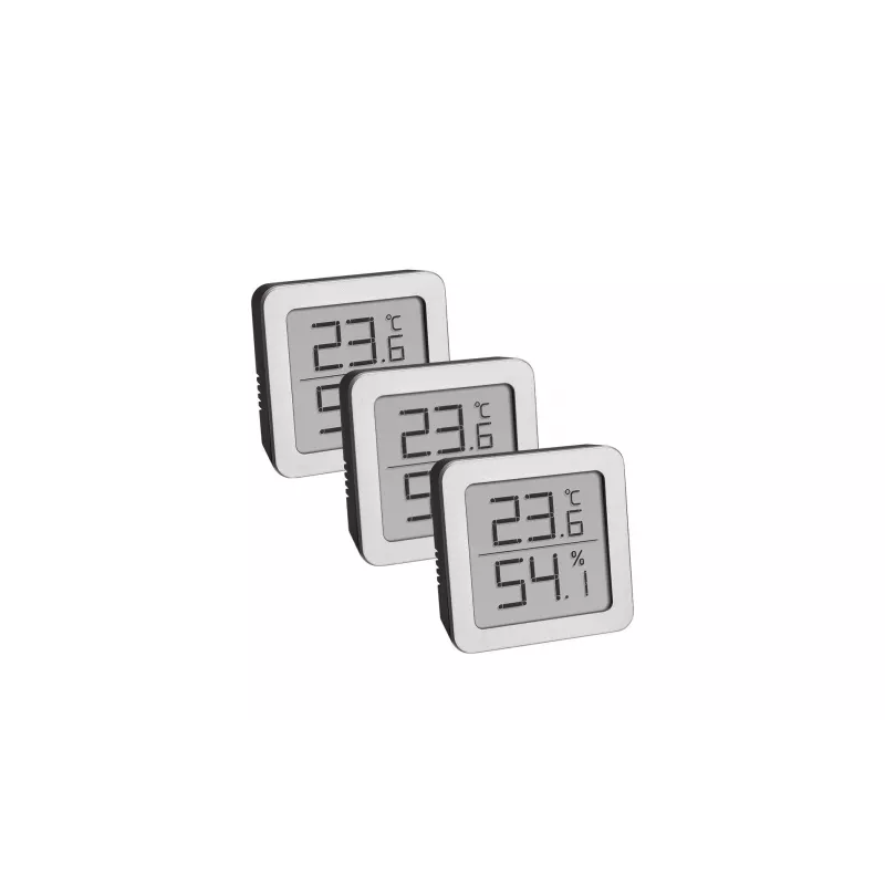 TFA Dostmann 95.2019.54 Digitale thermo-hygrometer 3-delige set voor binnenklimaatbewaking, Wit/Zilver