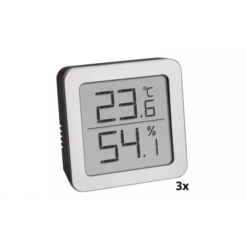 TFA Dostmann 95.2019.54 Digitale thermo-hygrometer 3-delige set voor binnenklimaatbewaking, Wit/Zilver