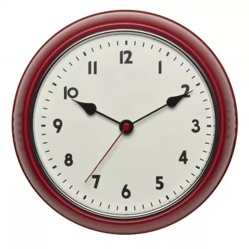 TFA Dostmann 60.3541.05 Radiowandklok, rond, rood metalen behuizing, glasafdekking, 240 mm diameter