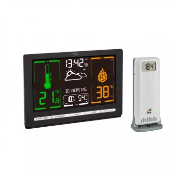 TFA Dostmann METEOCHROME Draadloos weerstation met kleurendisplay, 12-24u voorspelling, buitensensor, DCF-77-klok 35.1132.01