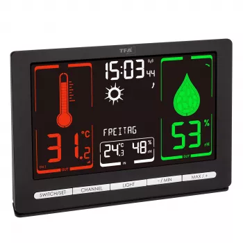 TFA Dostmann METEOCHROME Draadloos weerstation met kleurendisplay, 12-24u voorspelling, buitensensor, DCF-77-klok 35.1132.01