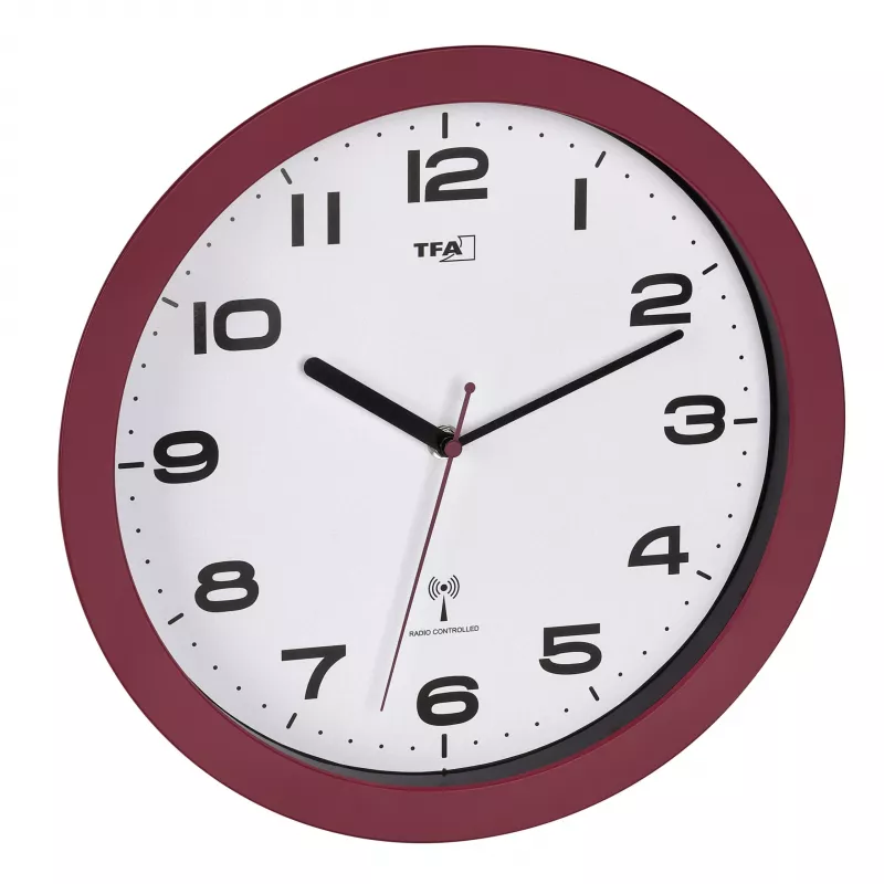 TFA Dostmann 60.3554.05 Draadloze wandklok, rood, 320 mm diameter