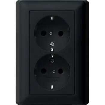 Gira System 55 Schuko stopcontact, 2 stopcontacten, zwart, volplaat 0783005