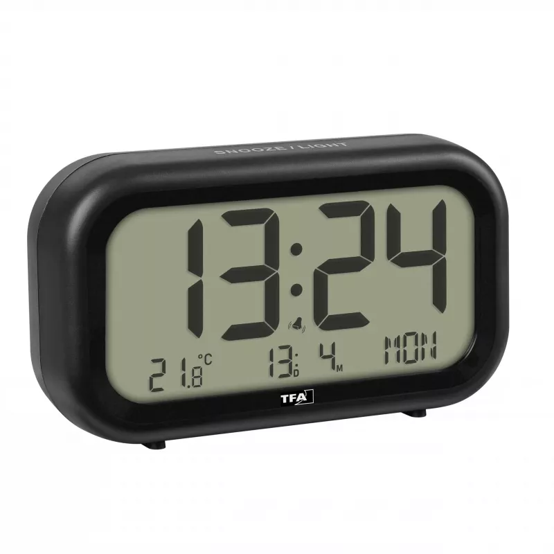TFA Dostmann 60.2052.01 quartz-wekker zwart extra luid alarm groot display