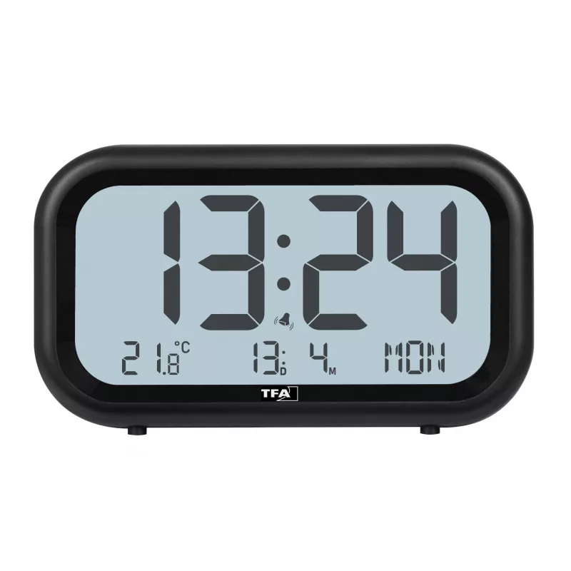 TFA Dostmann 60.2052.01 quartz-wekker zwart extra luid alarm groot display