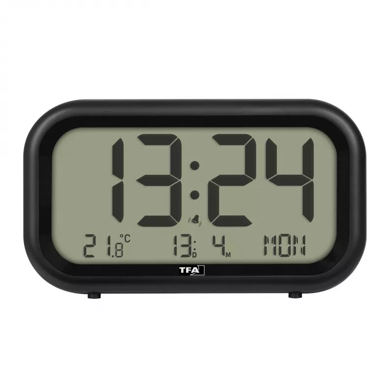 TFA Dostmann 60.2052.01 quartz-wekker zwart extra luid alarm groot display