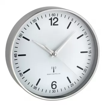TFA DOSTMANN draadloze wandklok 60.3503.02, 195 mm diameter, aluminium frame, witte wijzerplaat, zilver