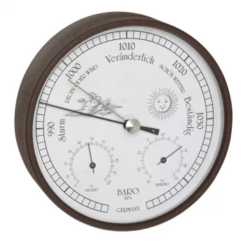 TFA Dostmann 20.2027.08 analoge weerstation met barometer, thermometer en hygrometer, witte wijzerplaat, messing rand, wandmontage