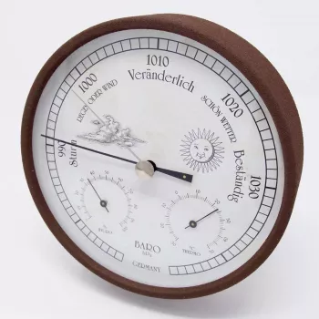 TFA Dostmann 20.2027.08 analoge weerstation met barometer, thermometer en hygrometer, witte wijzerplaat, messing rand, wandmontage