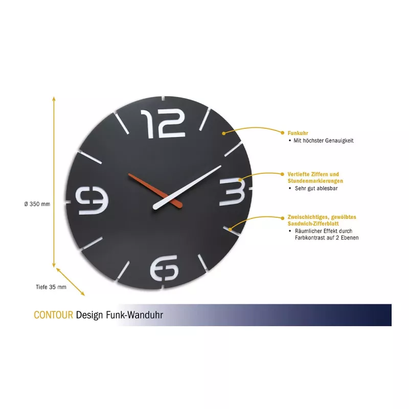 TFA Dostmann design radiowandklok Contour, zwart/wit (60.3536.10)