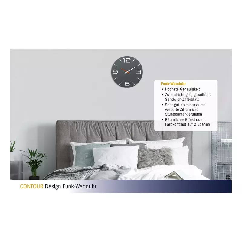 TFA Dostmann design radiowandklok Contour, zwart/wit (60.3536.10)