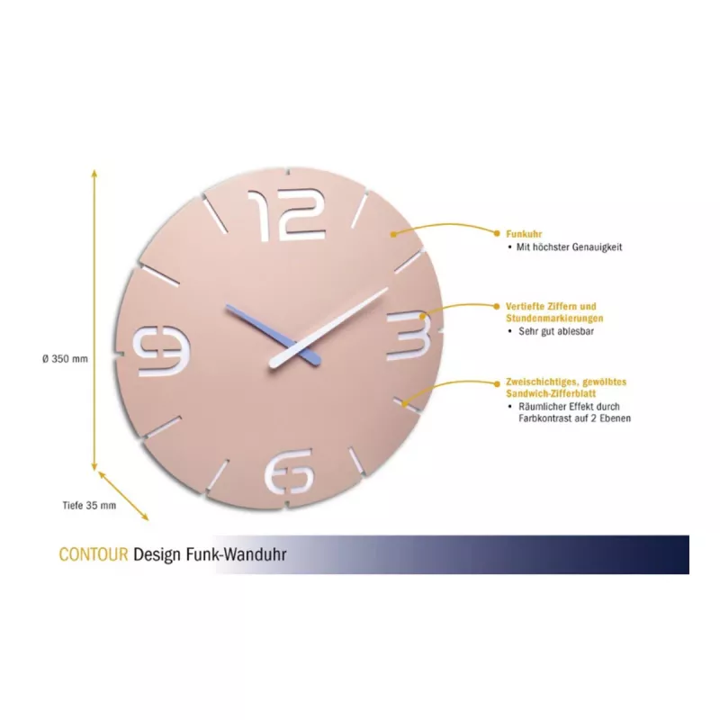 TFA Dostmann design radiowandklok Contour, oudroze/wit (60.3536.16)