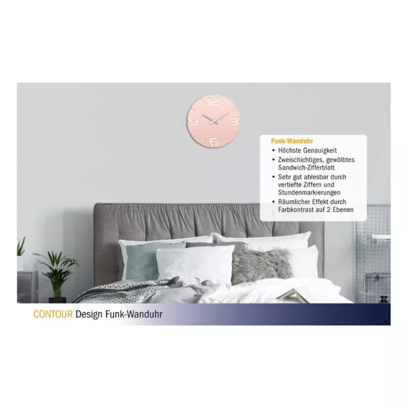 TFA Dostmann design radiowandklok Contour, oudroze/wit (60.3536.16)