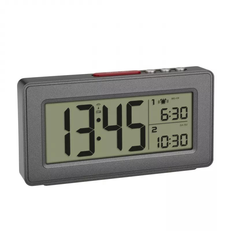 TFA Dostmann 60.2563.10 Radiogestuurde wekker, dubbel alarm, antraciet