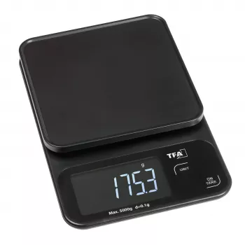 TFA Dostmann COOKIE digitale keukenweegschaal, 5 kg capaciteit, 1 g nauwkeurigheid, met maatbeker, zwart 50.2009.01
