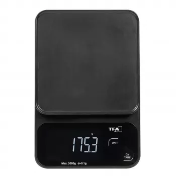 TFA Dostmann COOKIE digitale keukenweegschaal, 5 kg capaciteit, 1 g nauwkeurigheid, met maatbeker, zwart 50.2009.01
