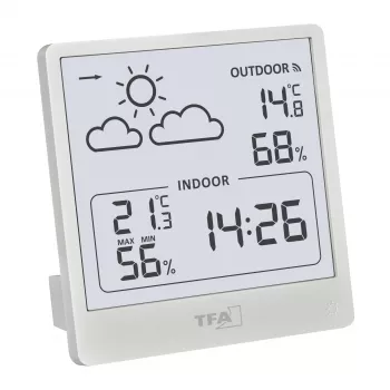 TFA Dostmann CLEO radioweerstation, zwart, DCF-77 radiografisch bestuurd, 12-24h voorspelling, binnen-/buitentemperatuur & luchtvochtigheid, vorstalarm, achtergrondverlichting 35.1176.02