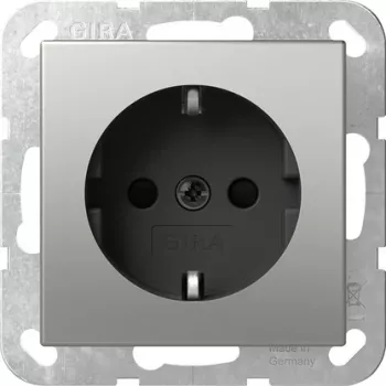 Gira System 55 SCHUKO stopcontact met shutter, edelstaaloptiek 4183600