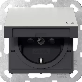 Gira SCHUKO stopcontact met klepdeksel en shutter, edelstaal, 1-voudig, inbouw, 16 A, 250 V 4414600